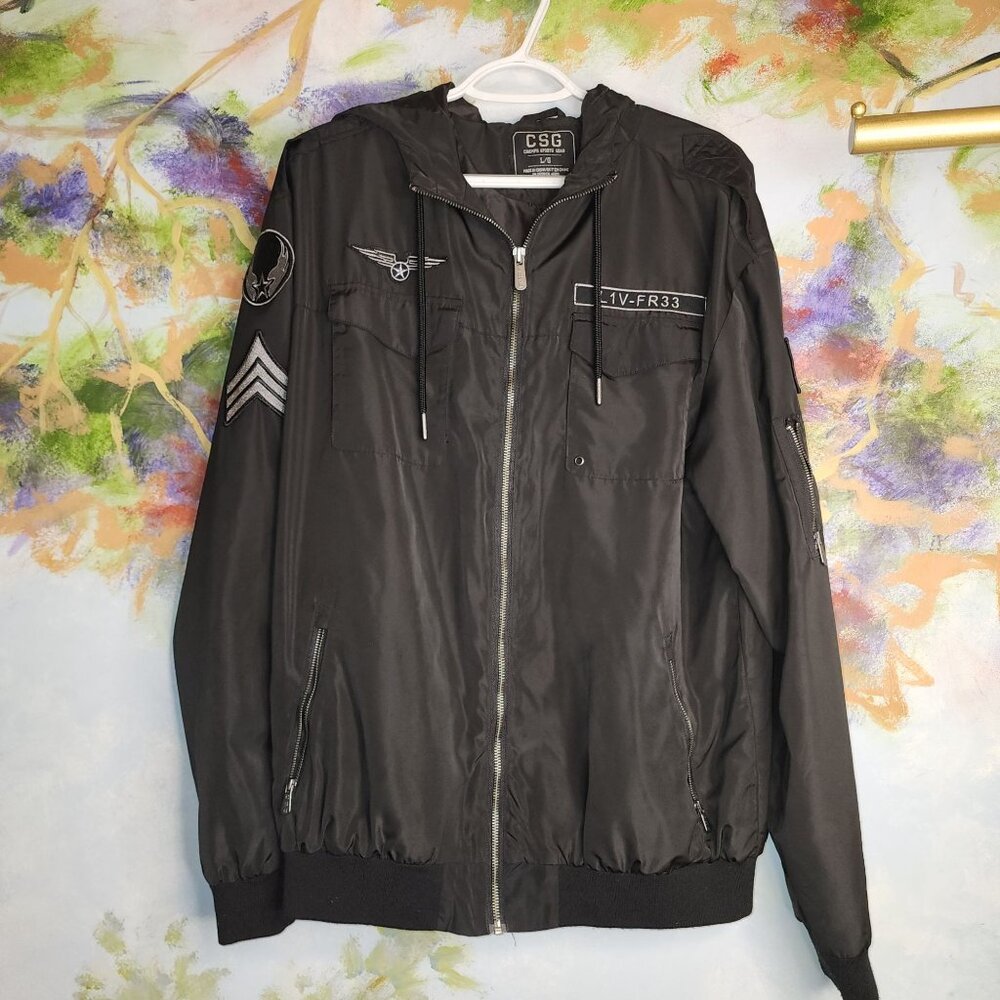 CSG Champs Sports Gear L/G Black Military-Inspired Jacket With Zippered Closure